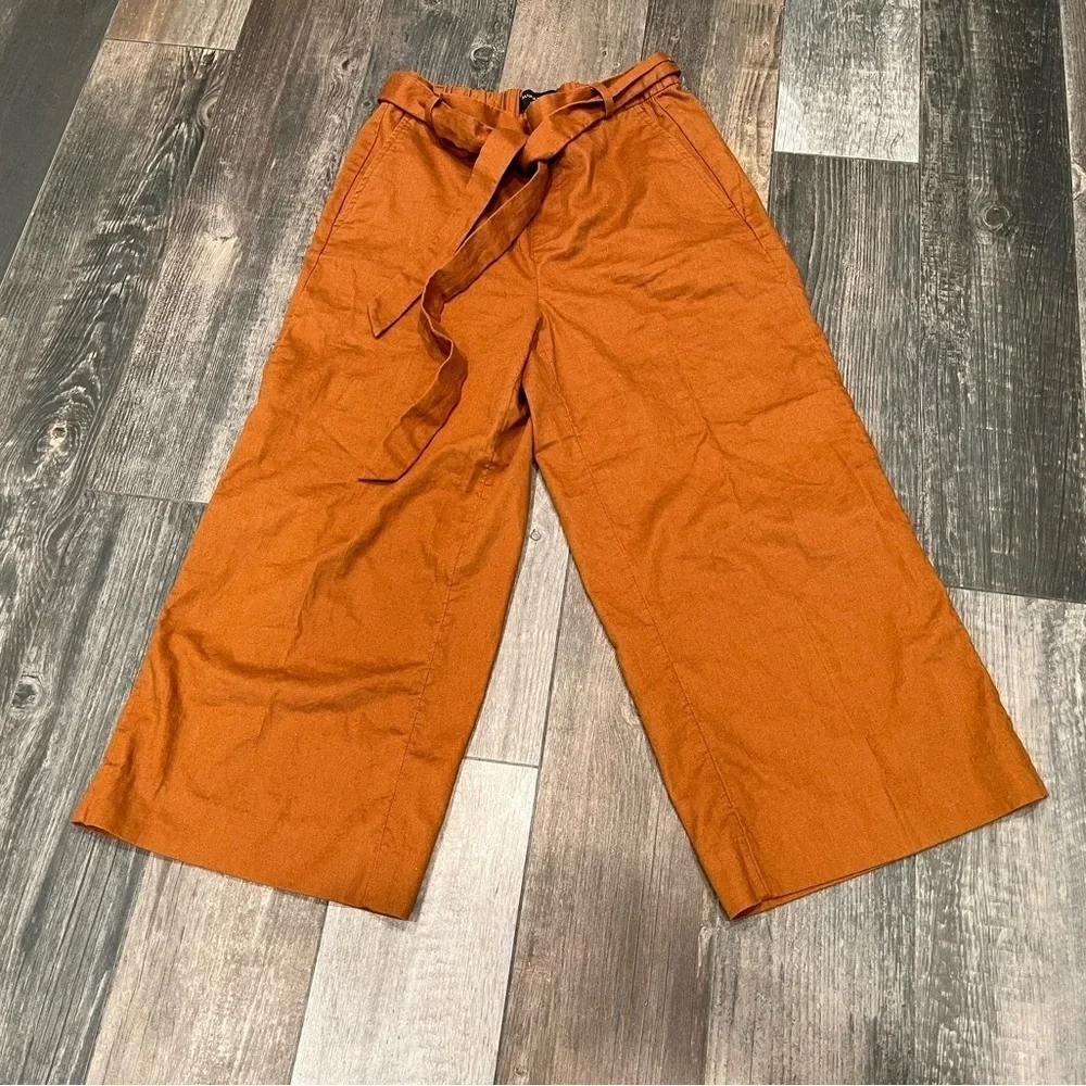 Banana Republic Rowan Wide Leg Crop Linen Blend Pants Size 4 Petite Rust